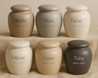 Urna de cerámica personalizada para mascotas, ideal para el Día de la Madre: recuerdo conmemorativo hecho a mano con acabado mate.