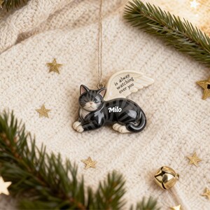 Soft beige ceramic cat ornament, personalised memorial Christmas bauble for cat loss. Handmade remembrance gift, pottery keepsake ornament,sympathy gifts for pet loss, cat memorial photo decorations, pet bereavement ornaments, unique in memory ceramic keepsakes for cat owners.