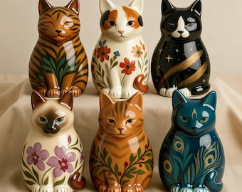 Urna de cerámica hecha a mano con forma de gato, personalizada, con patas y cola, para cenizas. Recuerdo con nombre y fecha personalizados. Regalo para recordar a tu mascota fallecida.