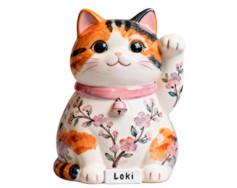 Custom Lucky Cat Housewarming Gift, Personalized Maneki Neko Custom From Photos, Hand Painted Ceramic Cat Figurine, Grand Opening Gift