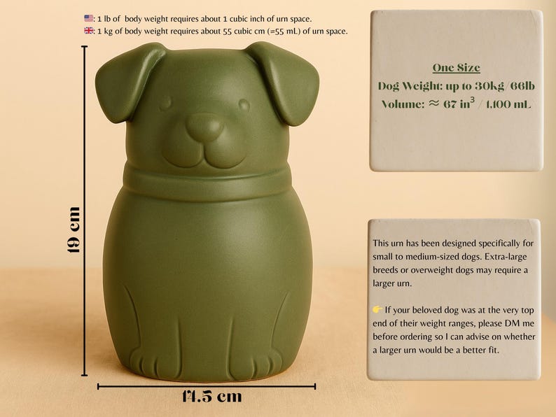 Handmade German shepherd urn featuring bold black fur patterns, expressive almond-shaped eyes, and upright ears. The name “Rio” is painted proudly across the chest, matched with a hand-glazed brown collar. Inspired by real pet photos, the design combines warmth, color, and individuality to capture the essence of a loyal companion. A bespoke cremation urn that doubles as heartfelt artwork for your home.