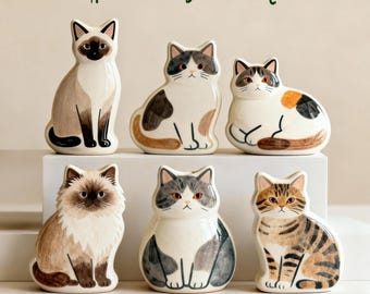 Urnas decorativas para gatos, hechas a mano en cerámica, recuerdo para cenizas de mascotas, cerámica personalizada, homenaje artístico, tarro plano felino colorido personalizado
