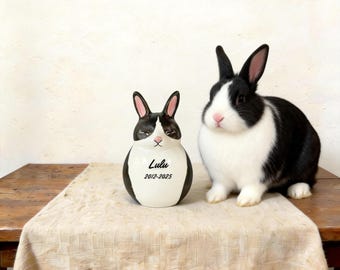 Custom Bunny Memorial Urn Ceramic Netherland Dwarf Hand Painted Personalized Bunny Memorial Name Date Keepsake Pet Gift Tribute Art Bespoke
