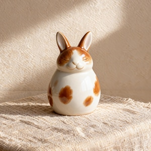 Handcrafted bunny urn for ashes featuring vibrant orange glaze with green grass hand-painted detail, celebrating a rabbit’s life close to nature. Ceramic rabbit urn personalized for pet memorial, custom pottery keepsake made for bunny lovers. Perfect ashes urn for rabbit owners, inspired by fields, hay, and carrot patches. Unique handmade pottery pet urn gift for pet loss, personalized design for rabbit remembrance.