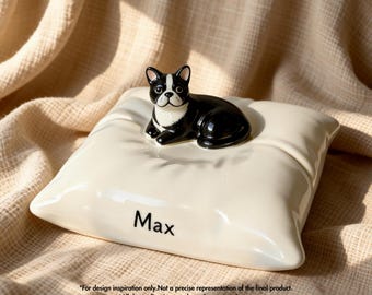 Urna para cenizas de perro, figura de almohada de cerámica, bulldog francés, hecho a mano, personalizado, pintado a mano, recuerdo de cremación para mascotas