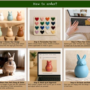 Step-by-step how-to-order guide for personalized rabbit urns. From choosing your ceramic bunny urn design and color to adding custom names, motifs, and glaze finish. Perfect for pet owners ordering handmade rabbit memorial urns. Features personalized pottery process—photo sharing, mock-up approval, and final hand-painting. Bunny lovers can design a unique urn for ashes with custom details, handmade pet loss memorial.