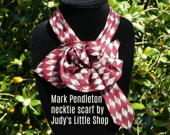 Ladies silk Necktie Necklace in red, silver and gold, an Eco-Fashion Accessory, Mark Pendleton silk necktie scarf, by Judy's Little Shop