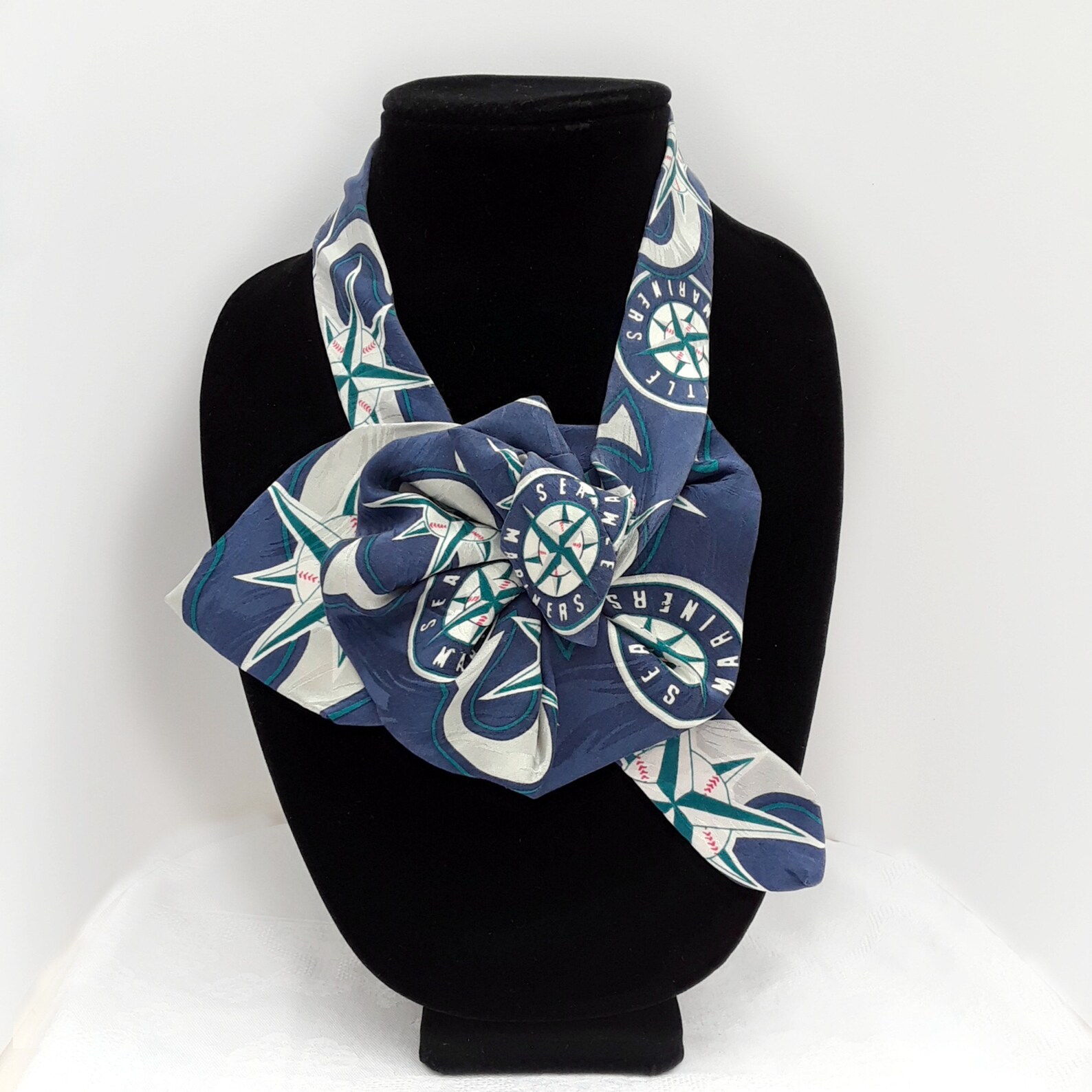 Ladies Silk Necktie Scarf is an Upcycled Seattle Mariners Necktie