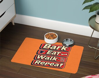 Bark Eat Walk Repeat Pet Food Mat 12x18 | Non-Slip Dog Feeding Mat