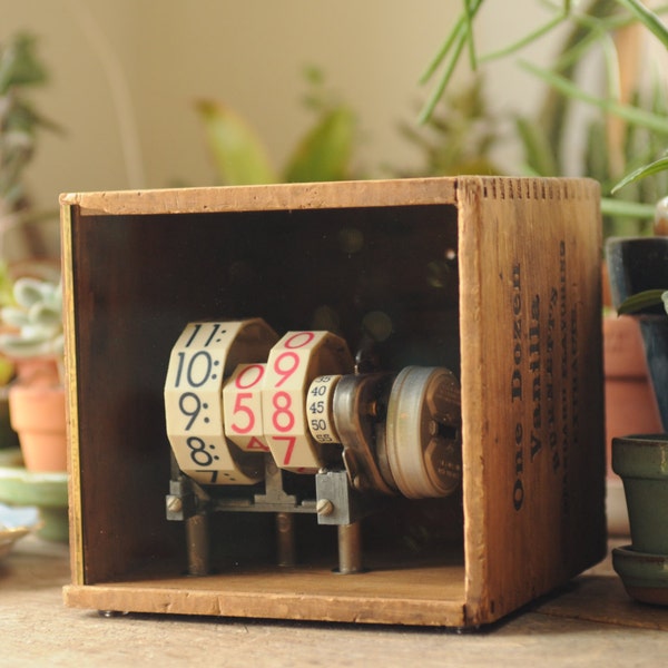 Clock in a Box No. 015 - Vintage Clock in Wooden Box (RESERVED FOR MARIO)