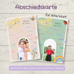 Despedida da creche/atividades extracurriculares | Cartão de agradecimento personalizado com foto | Conjunto de 2 modelos do Canva | Jardim de Infância | Presente para professor(a)