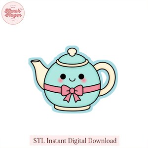 Modèle 3D avec emporte-pièce théière kawaii | Décoration de dessert Tea Party (téléchargement numérique)