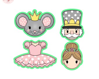 Fairytale Cookie Cutter Set STL | Cute Princess Dress Mouse King Cookie Cutter and Stamp | Fantasy Cookie Cutter