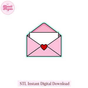 Könnte beinhalten: Ein rosa Umschlag mit einem roten Herz und einer weißen Karte im Inneren. Der Umschlag hat einen schwarzen Umriss und einen hellgrünen Rand. Der Text "STL Instant Digital Download" steht unten.
