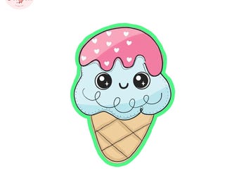 Kawaii Ice Cream Cookie Cutter STL | Smiling Face, Hearts (Digital Download)