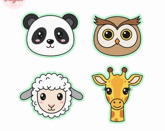Animal Face Cookie Cutter Set, Panda, Owl, Sheep, Giraffe (STL Digital Download)