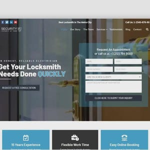 May include: Screenshot of a website for a locksmith service. The site features a form to request an appointment, along with the text "Get Your Locksmith Needs Done QUICKLY." The site also displays contact information.