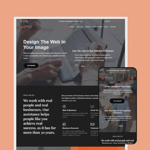 Könnte beinhalten: Werbeanzeige für Webdesign, die eine Website auf einem Tablet und Smartphone zeigt. Die Überschrift lautet "Design The Web In Your Image". Der Text enthält "Wir arbeiten mit echten Menschen und echten Unternehmen."