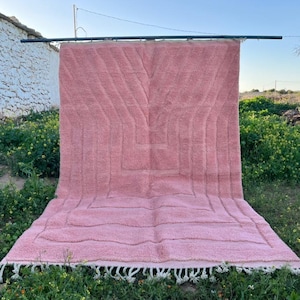 Lobster Bisque Pink Moroccan Rug – Handmade Wool Berber Carpet, Artistic Floral Shag Rug, Custom Area Rug, Modern Interior Décor .