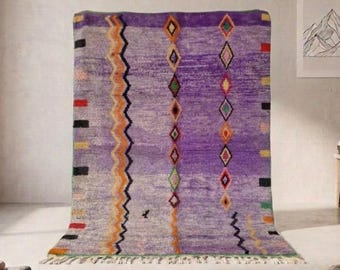 Luxury Moroccan Azilal Rug – Handmade Purple Wool Berber Carpet –Colorful Geometric Boho Rug –Unique Statement Home Decor –Custom Berber rug