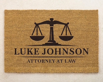 Personalized Attorney Door Mat, Custom Law Office Welcome Mat, Lawyer Office Decor, Scales of Justice Entry Rug Gift for Attorney