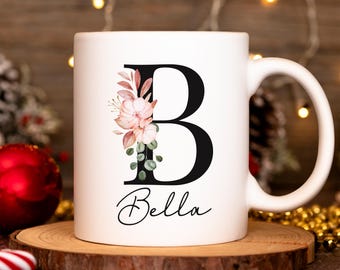 Benutzerdefinierte Geburtsblumen-Kaffeetasse, personalisierte Juni Birthflowers-Tasse, Monogramm-Anfangsname, Rose Geburtstagstassen, Geburtsmonat Geschenk, Muttertag