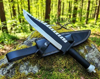 Faca Rambo feita à mão personalizada | Réplica da faca de Rambo First Blood Part 2 | Faca de filme | Presente personalizado | Presente de Natal | Presente de aniversário