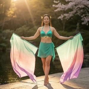 Long Silk  Dance Flags Veils Pastel Rainbow Pair | 15