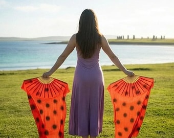 Éventail en soie | Éventails rouges et noirs de taches de flamme | 67