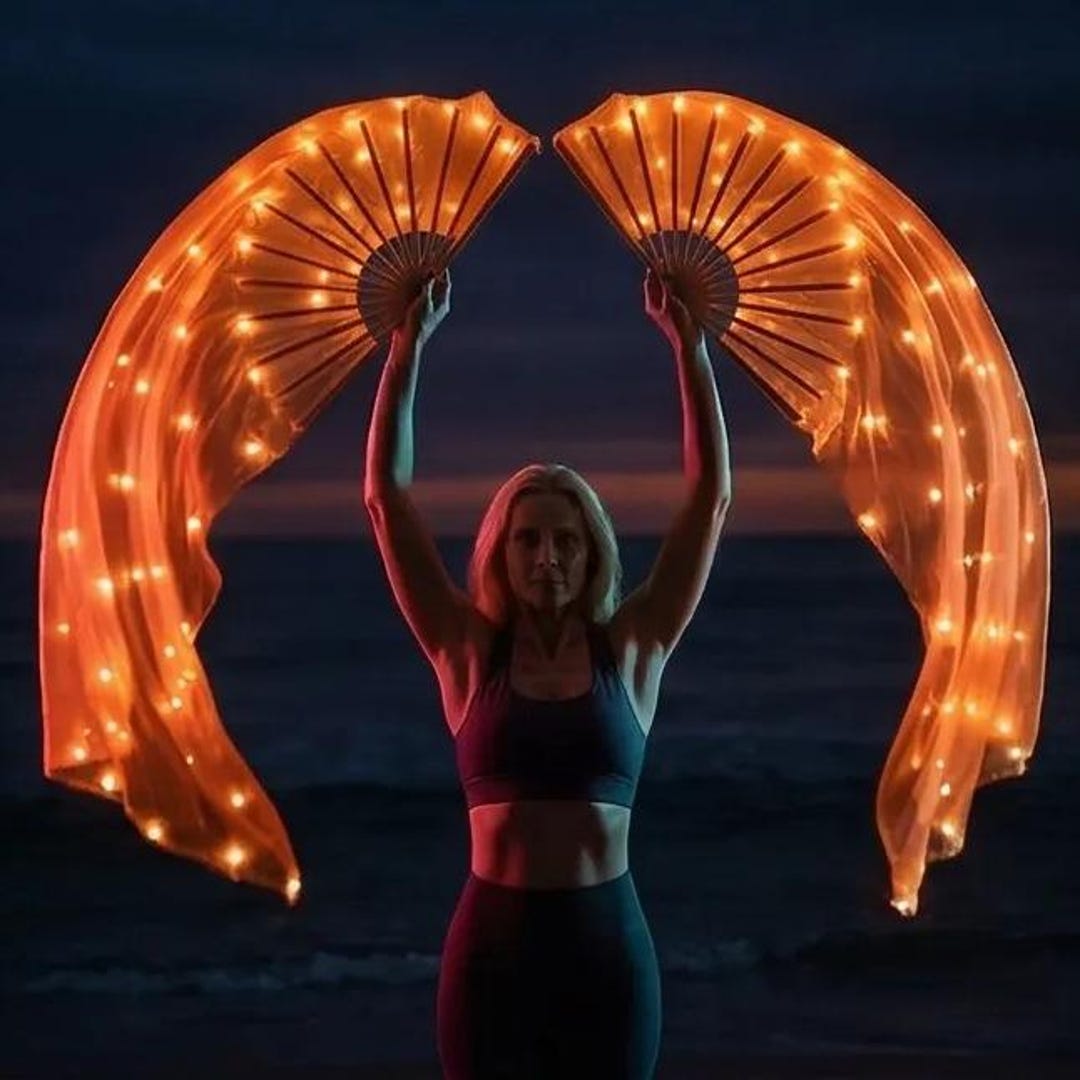 Fans For Dancing Flow Dance Fans, Orange Silk With LED Lights (lightweight, Handmade ...