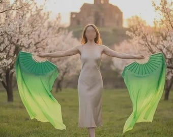 Silk Fan Veils – Emerald Green Gradient Pair | 44