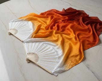 Seiden-Fächerschleier - Sunrise Ember Orange Weiß Farbverlaufspaar - 46