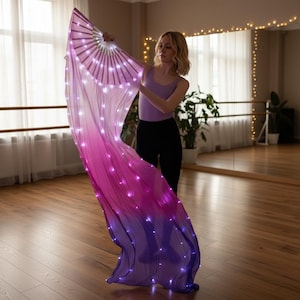 Seidenfächer Lang - Lila Rose mit LEDs | 20