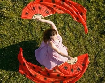 Éventail en soie | Éventails rouges et noirs de taches de flamme | 67