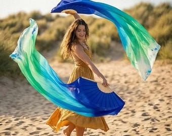Silk Fan Veils – Ocean Crest Blue Green Gradient Pair | 43