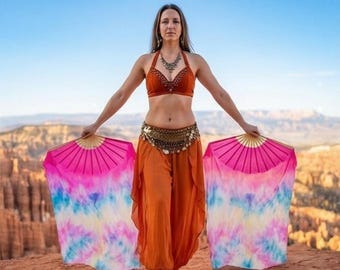 Éventail de voiles en soie - Paire de tie-dye roses Prism Bloom | 40