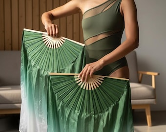 Silk Fan Veils – Forest Mist White Green Gradient - 38