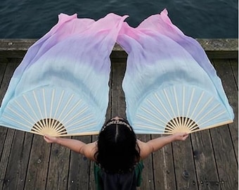 Velos de seda en forma de abanico – Pacific Mist – Azul claro, lavanda y rosa - 206