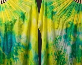 Silk Fan Veils | Lime Green Yellow Blue Fans | 61