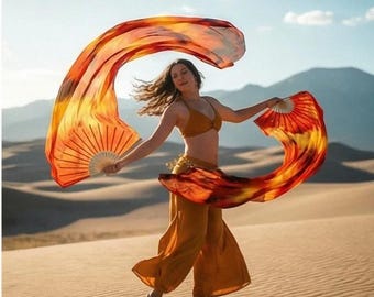 Éventail de voiles en soie - Paire de tie-dye orange jaune orageux | 41