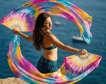 Éventail en soie | Éventails couleur or rose coucher de soleil lavande | 59