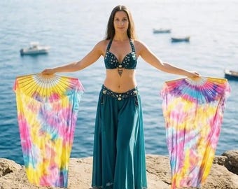 Éventail en soie | Éventails couleur or rose coucher de soleil lavande | 59