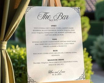 Wedding Bar Menu Sign Template White, Editable Drink Menu, Canva Printable Sign, Minimalist Signature Drinks Menu (Digital Download)