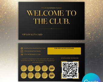 Loyalty Card Template | Canva | Hair & Lash Loyalty Card | Nail Salon Reward Card | Editable VIP Customer Stamp Card with Space for QR Code