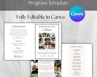 Beerdigung Programm Vorlage Weiß, Nachruf Vorlage, Feier des Lebens, Canva bearbeitbar, druckbares Gedenkprogramm (digitaler Download)