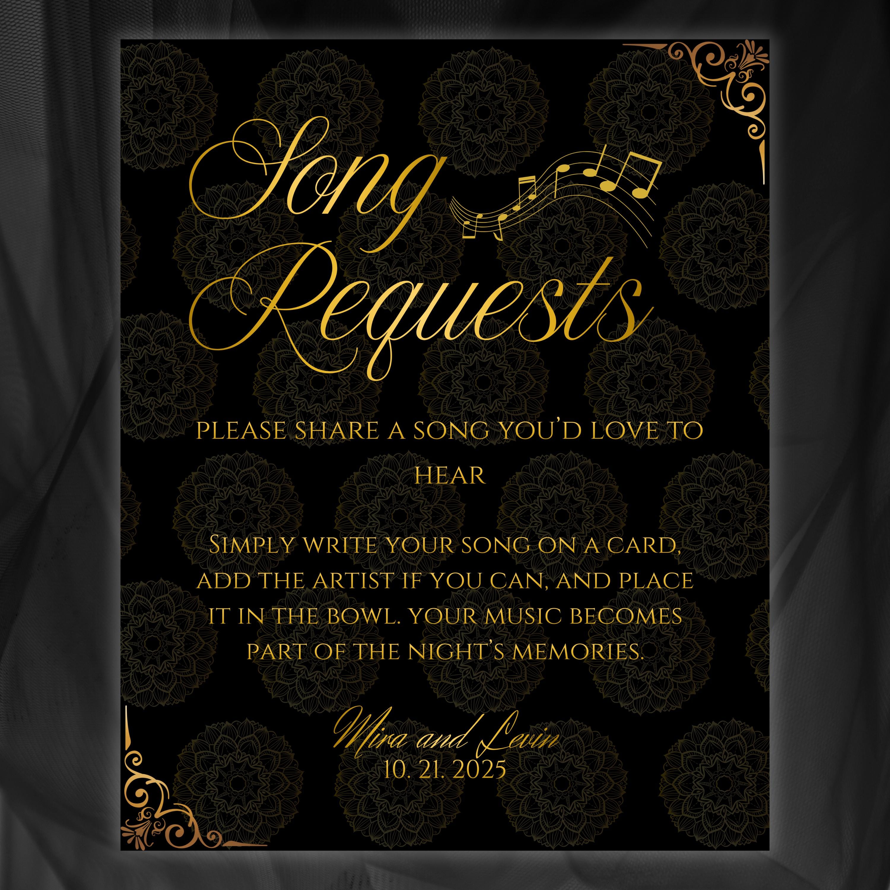 Song Request Text Wedding Song Request Sign Template, Printable Elegant Music Request ...
