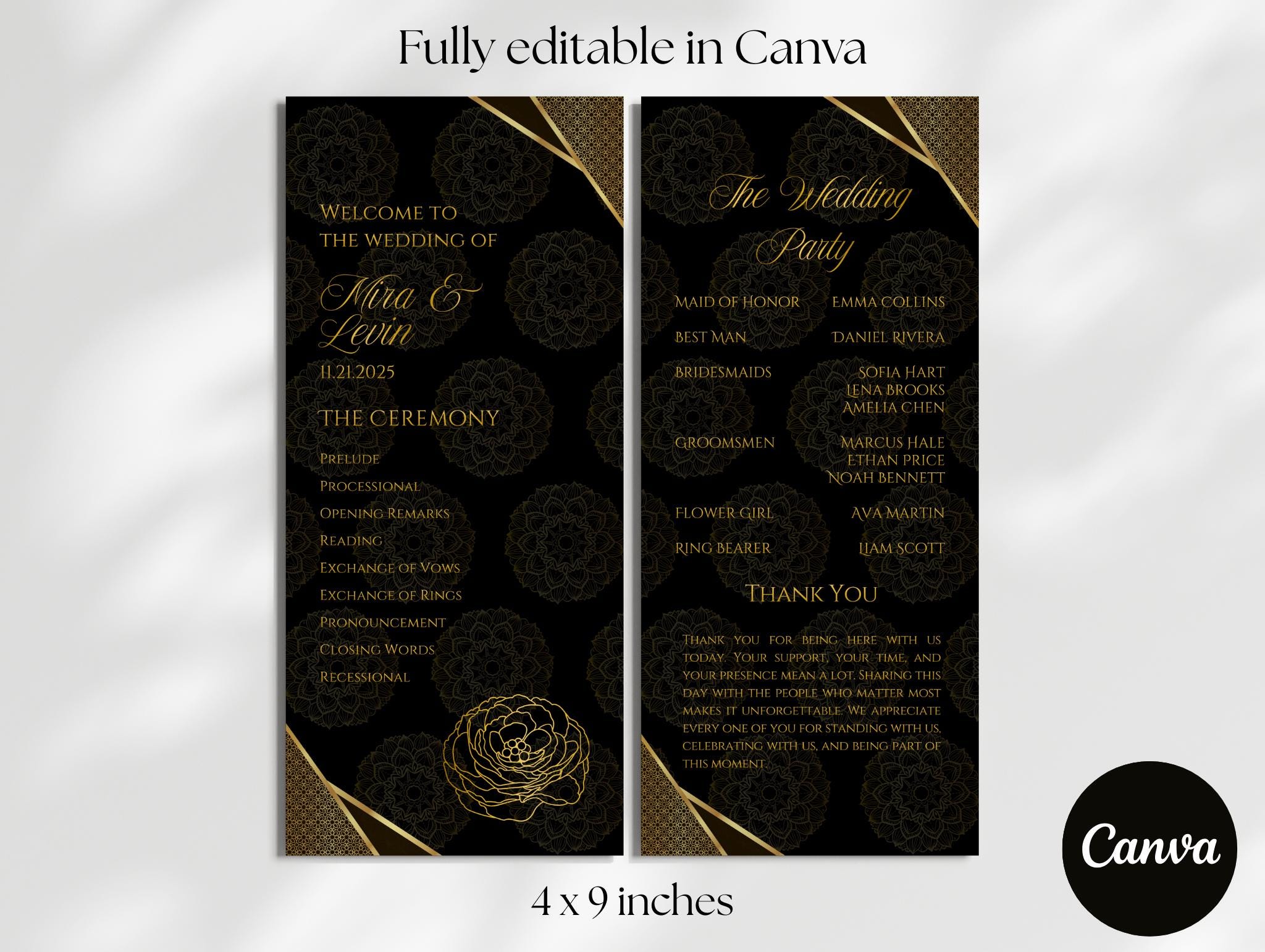 Wedding Program Template, Printable Wedding Ceremony Card, Canva ...