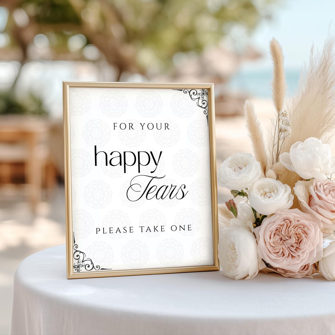 Wedding Tissue Sign Template White, Happy Tears Sign, Editable Canva ...