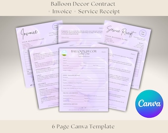 Balloon Decor Contract Template, Invoice and Service Receipt, Canva Editable Balloon Agreement, Balloon Artist Contract (Digital Download)