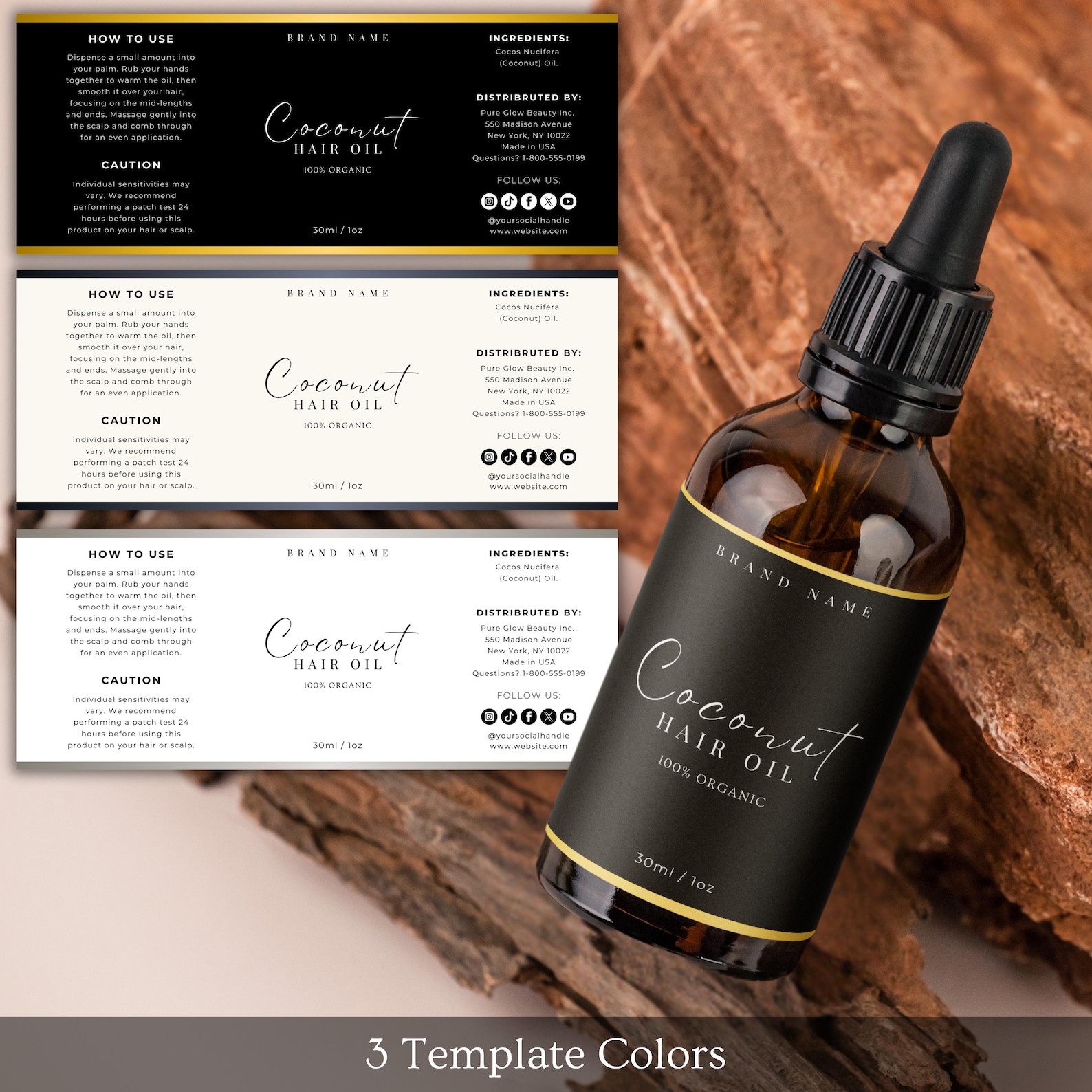Editable Oil Bottle Label Template, Custom Tincture & Serum Dropper ...